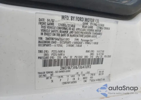 2007 Mercury Grand Marquis Ls from USA, damaged, VIN 2MEFM75V67X641093